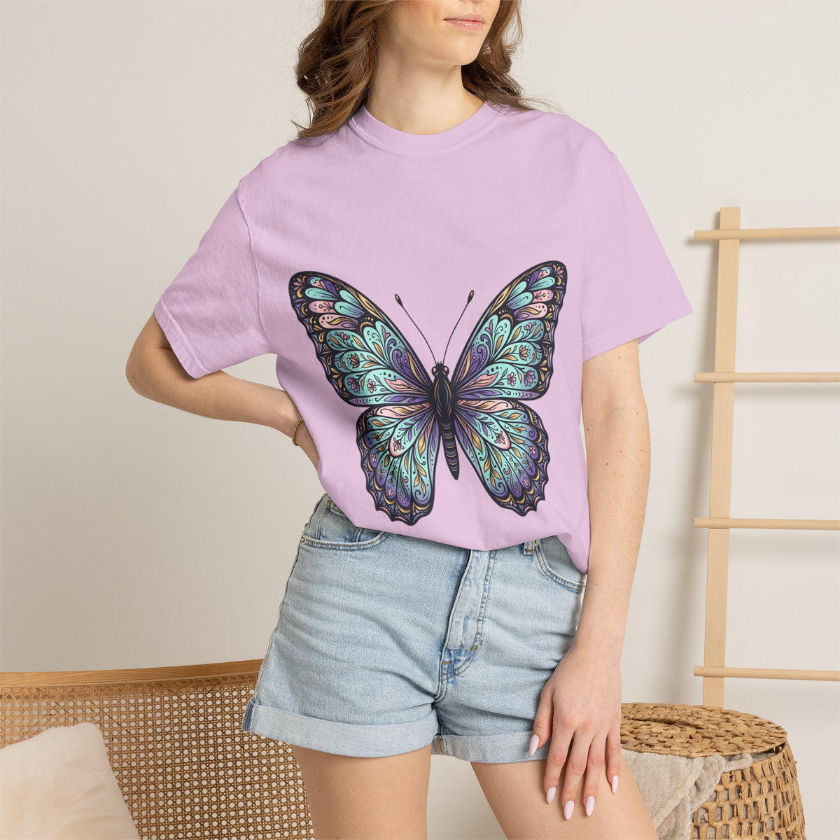 Butterfly Art T‑Shirt — Blue Purple Ornamental Butterfly Graphic Tee