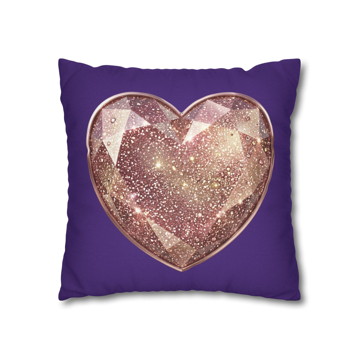 Sparkling Rose Gold Heart Pillowcase — Decorative Square Throw Pillow Cover- Dark Purple