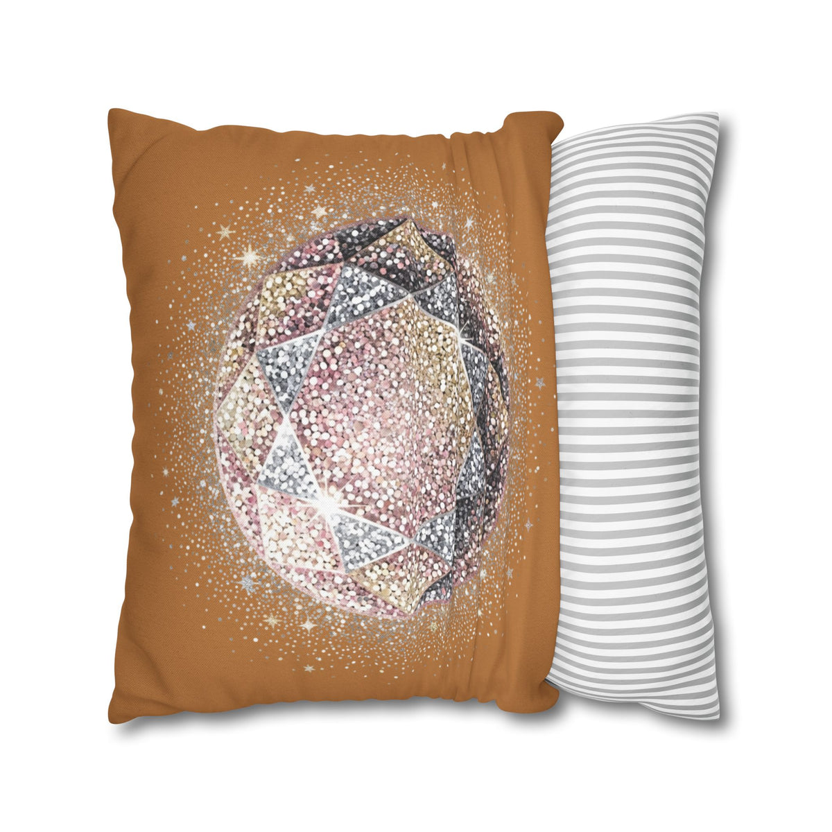 Glittery Light Brown Spun Polyester Square Pillowcase