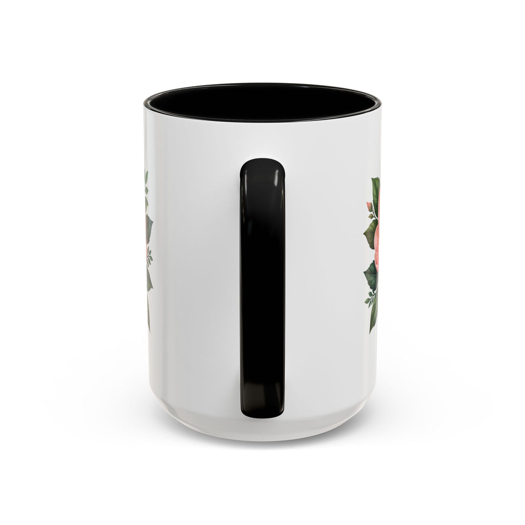 Floral Peony Accent Coffee Mug — Pink Rose Bloom Ceramic Cup