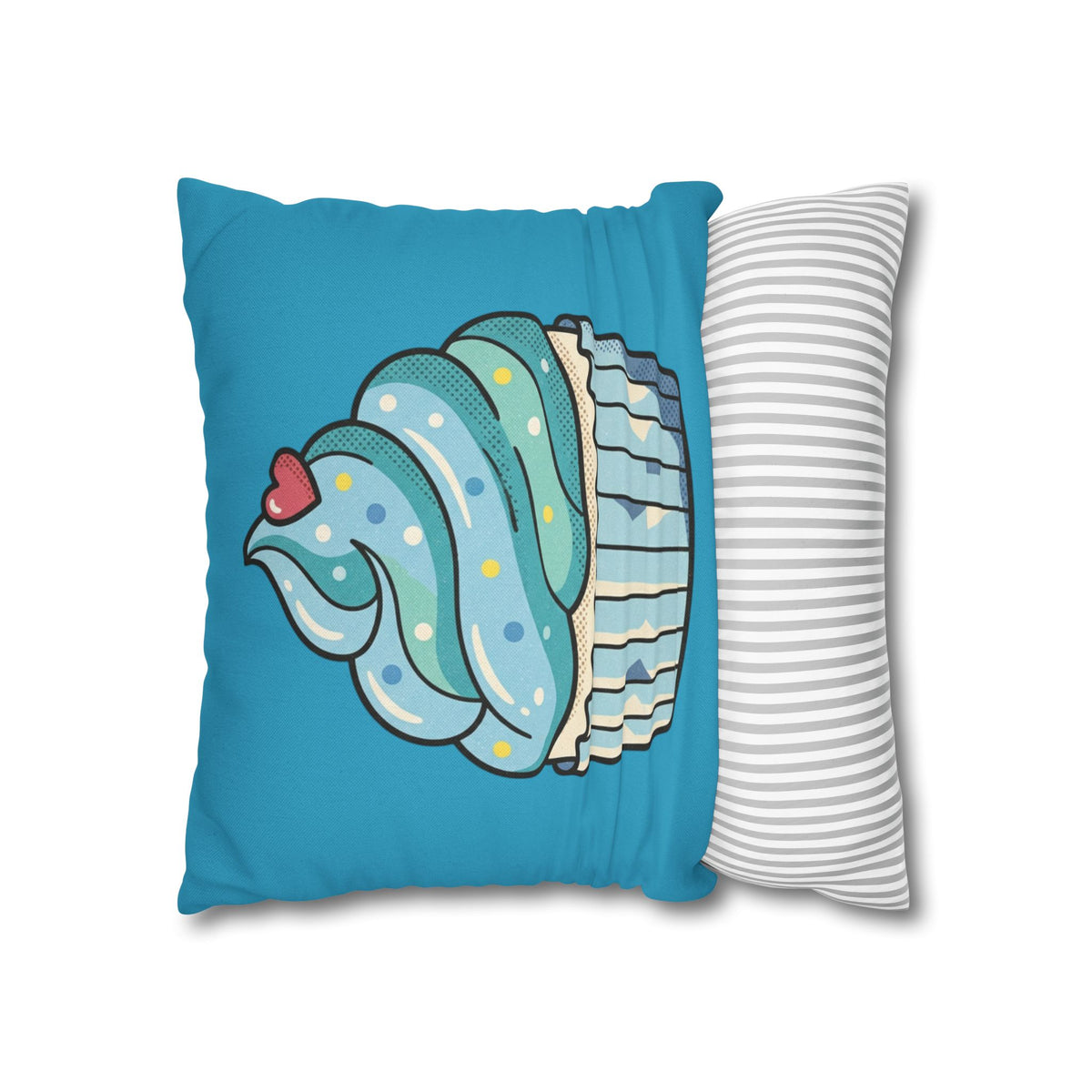 Cupcake Throw Pillow — Cute Blue Dessert Decorative Cushion for Kids & Bakery Lovers- Turquoise
