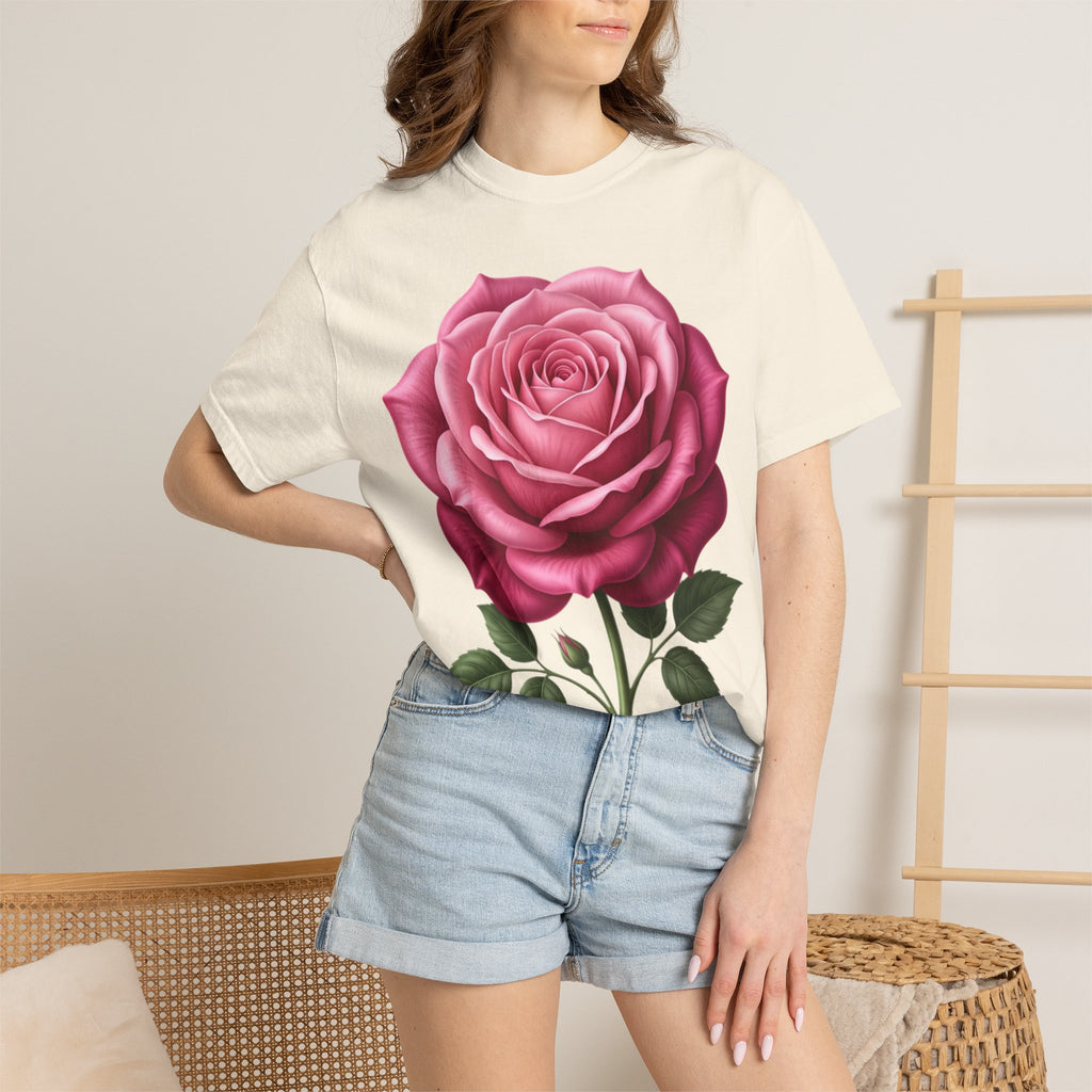 Vintage Pink Rose T-Shirt — Botanical Floral Graphic Tee