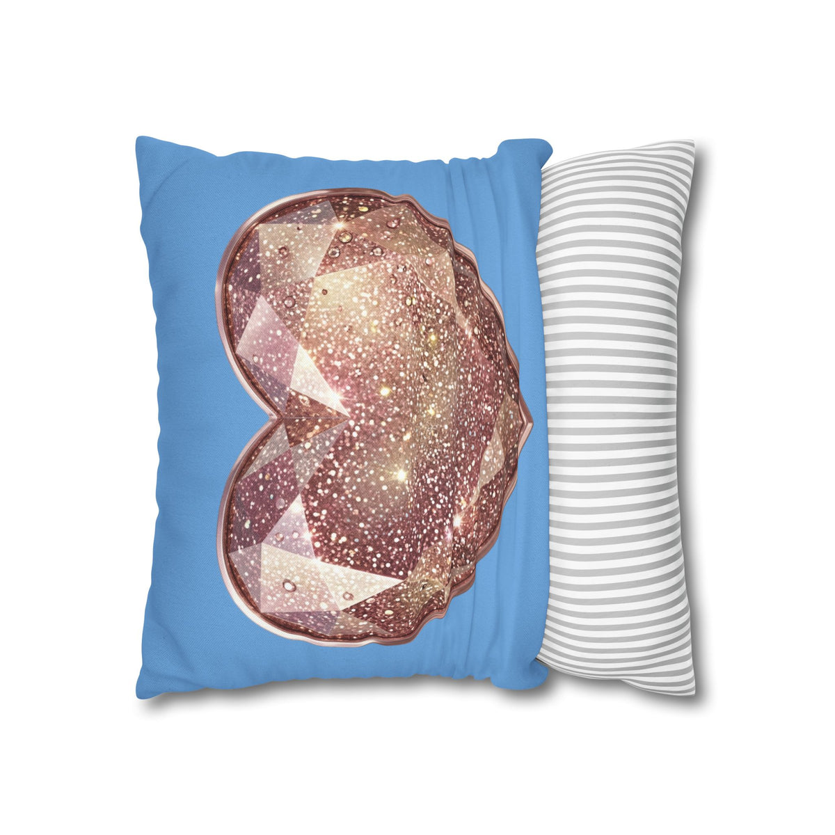 Glitter Gem Heart Pillowcase — Sparkling Rose Gold Heart on Blue