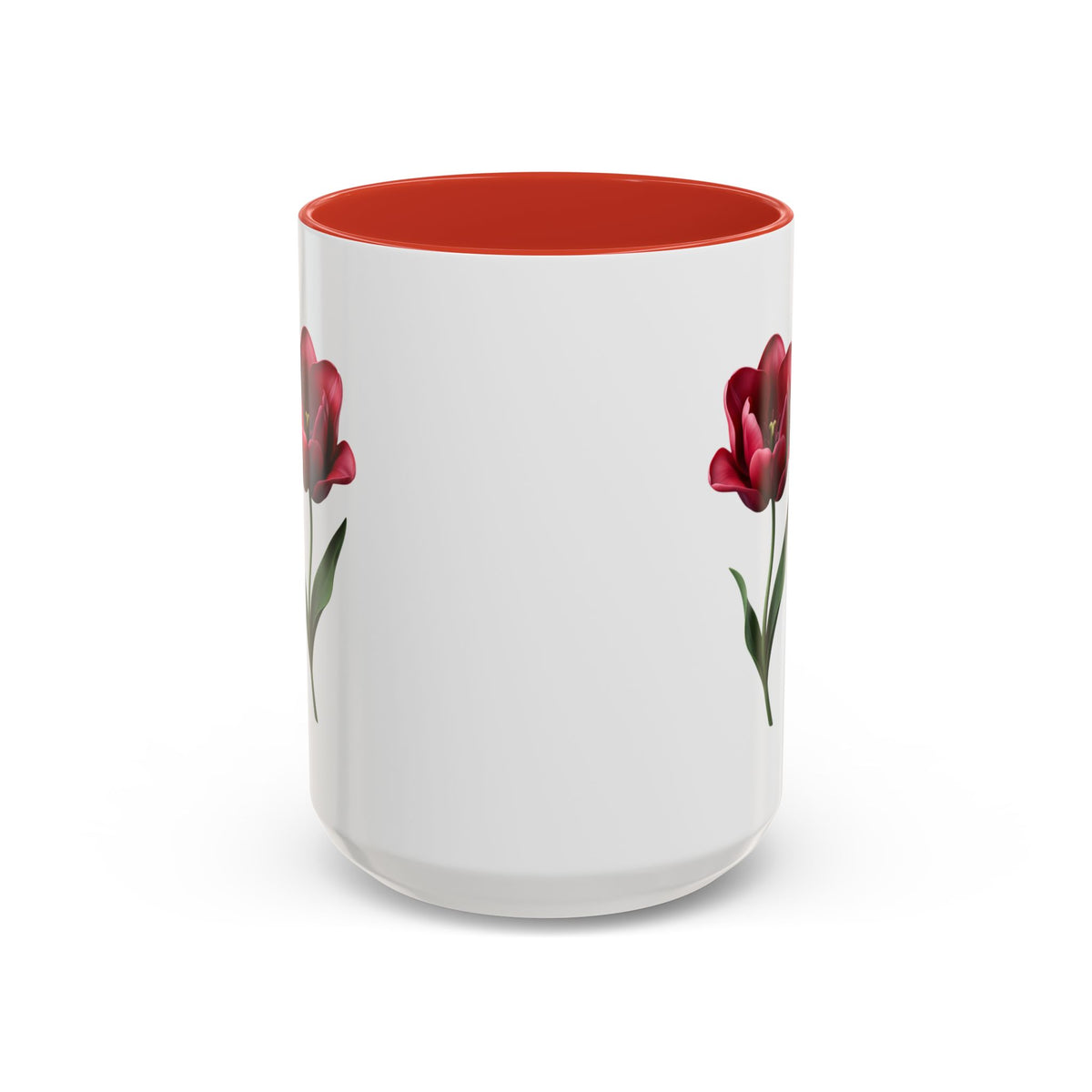 Red Tulip Accent Coffee Mug – Floral 11/15oz Ceramic Mug