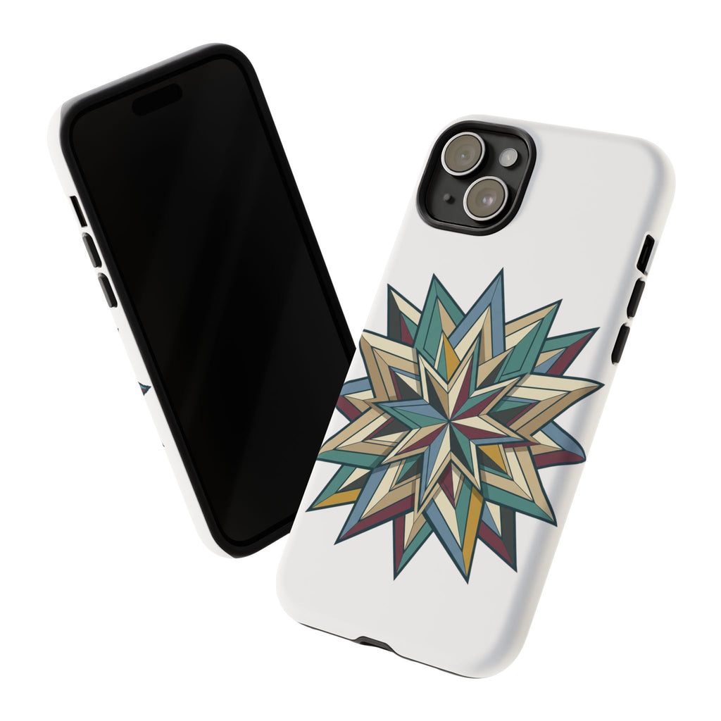 Geometric Star Phone Case — Teal & Earthtone Mandala Design