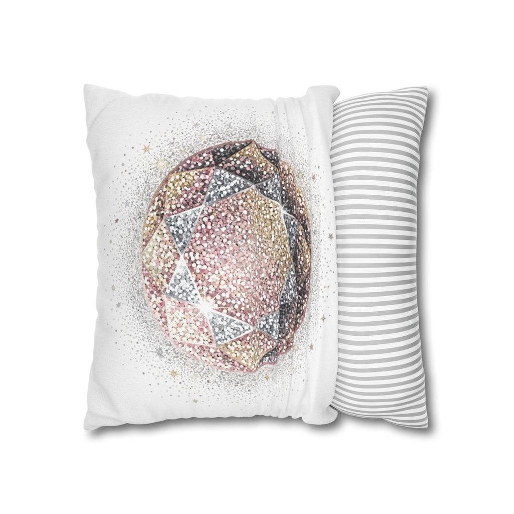 Glittery Spun Polyester Square Pillowcase- White