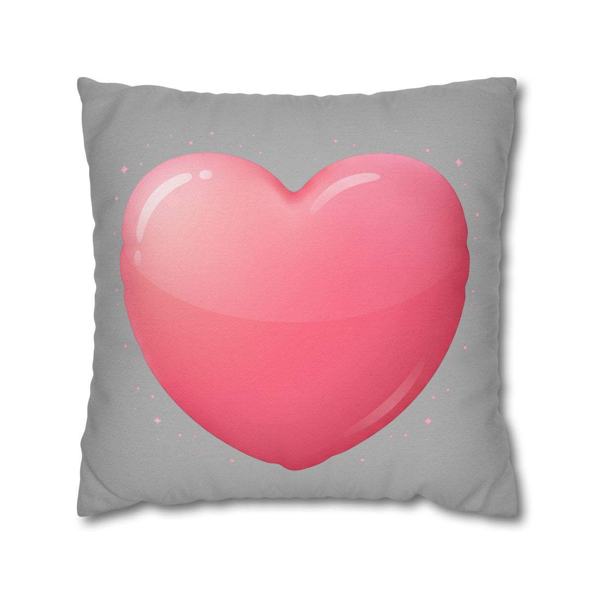 Pink Heart Grey Spun Polyester Square Pillowcase