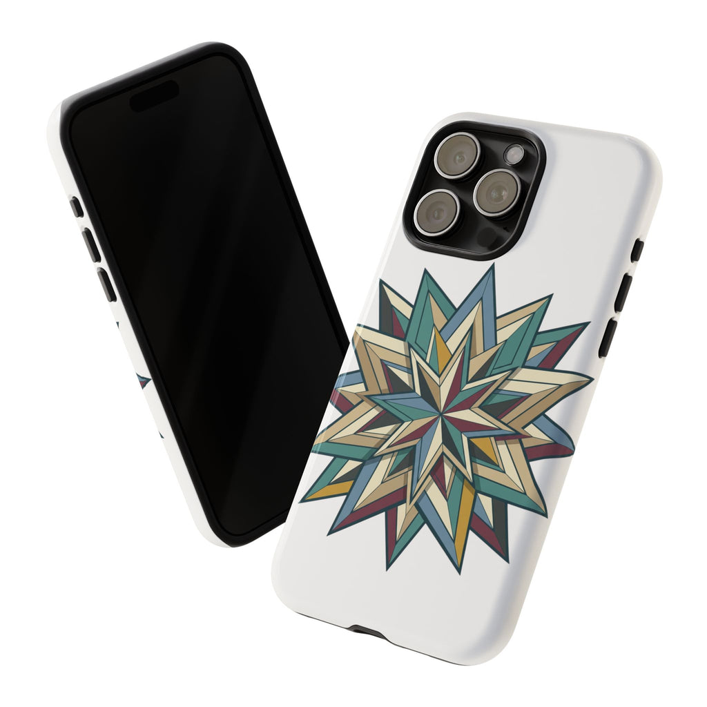 Geometric Star Phone Case — Teal & Earthtone Mandala Design