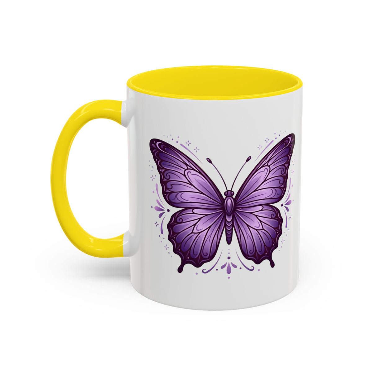 Purple Butterfly Accent Coffee Mug — 11oz & 15oz Decorative Tea Cup