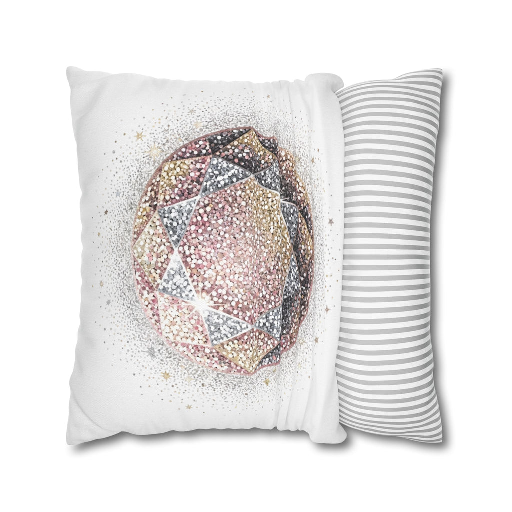 Glittery Spun Polyester Square Pillowcase- White