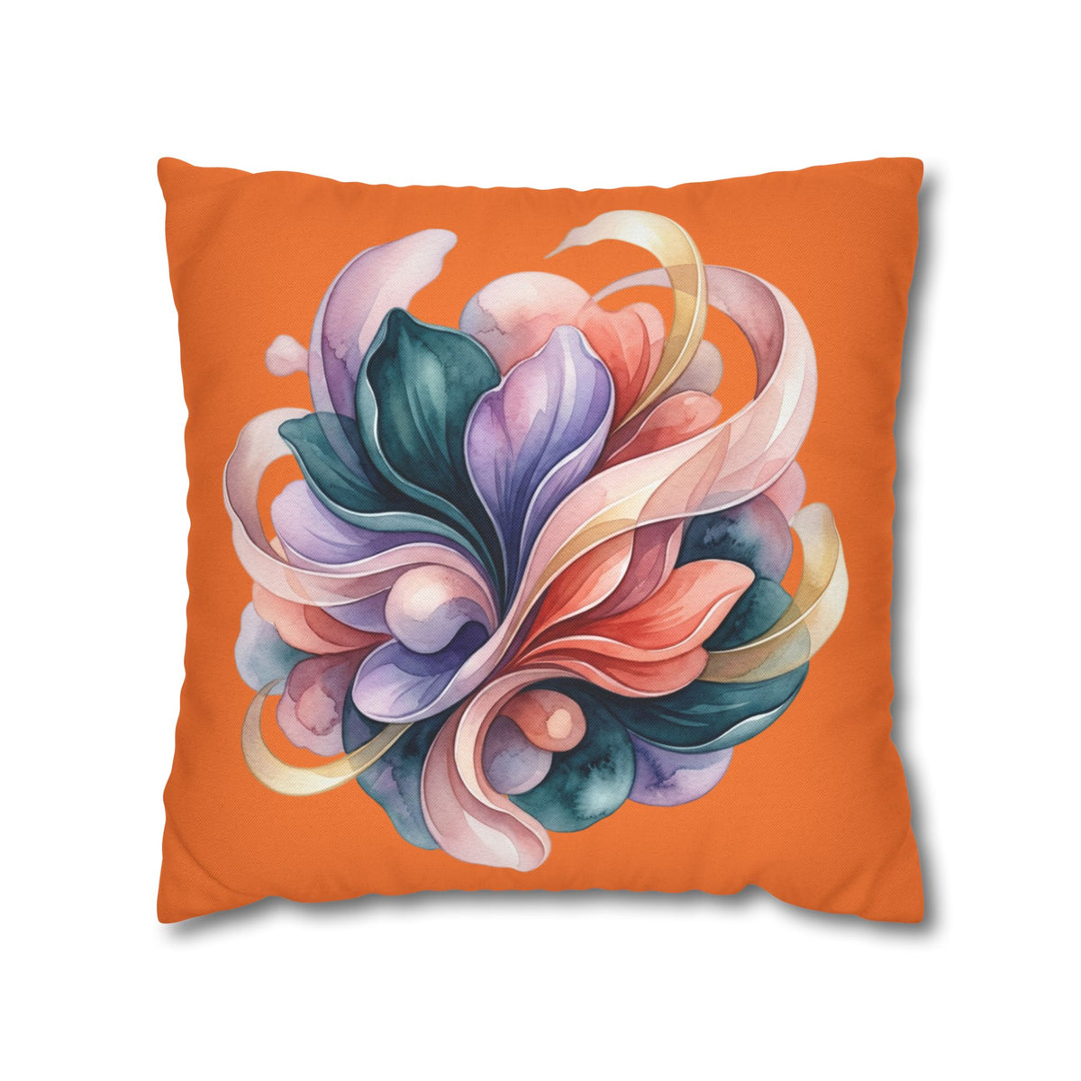 Abstract Floral Throw Pillowcase — Colorful Swirl Design on Orange