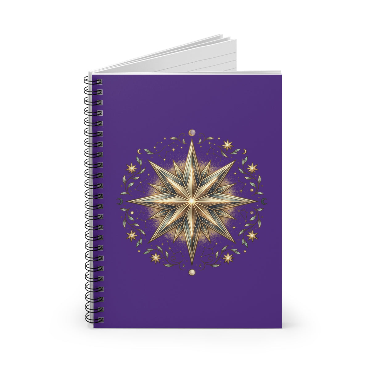 Star Print Spiral Notebook - Ruled Line- Dark Purple