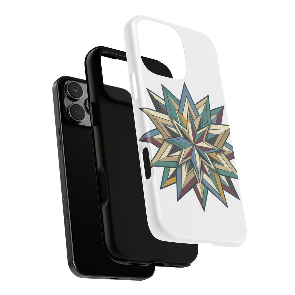 Geometric Star Phone Case — Teal & Earthtone Mandala Design