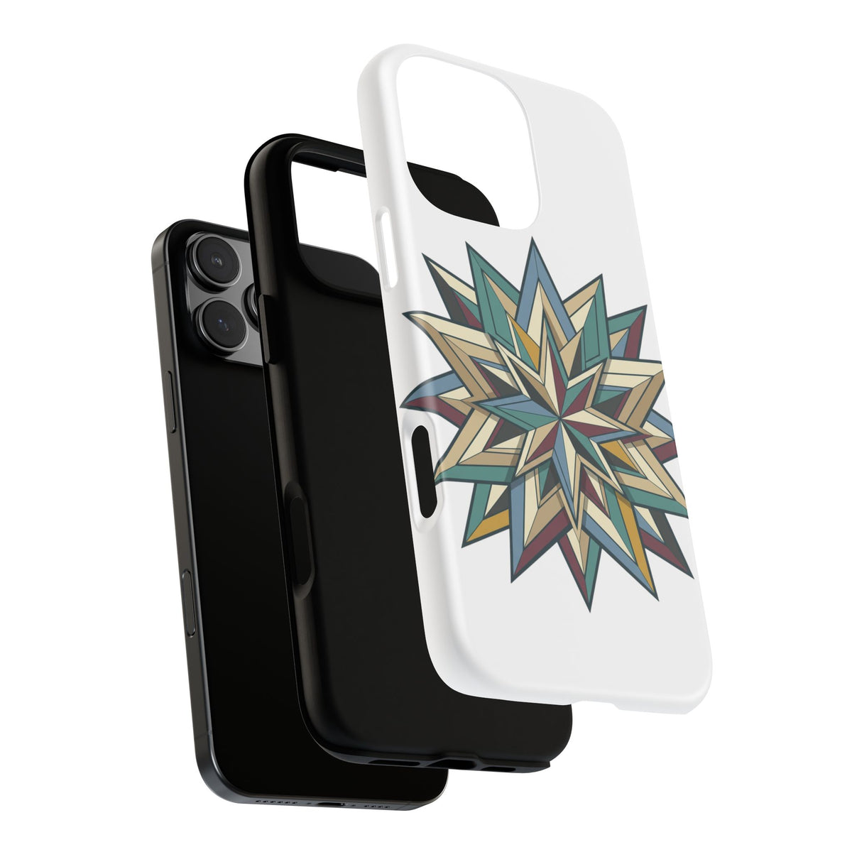 Geometric Star Phone Case — Teal & Earthtone Mandala Design