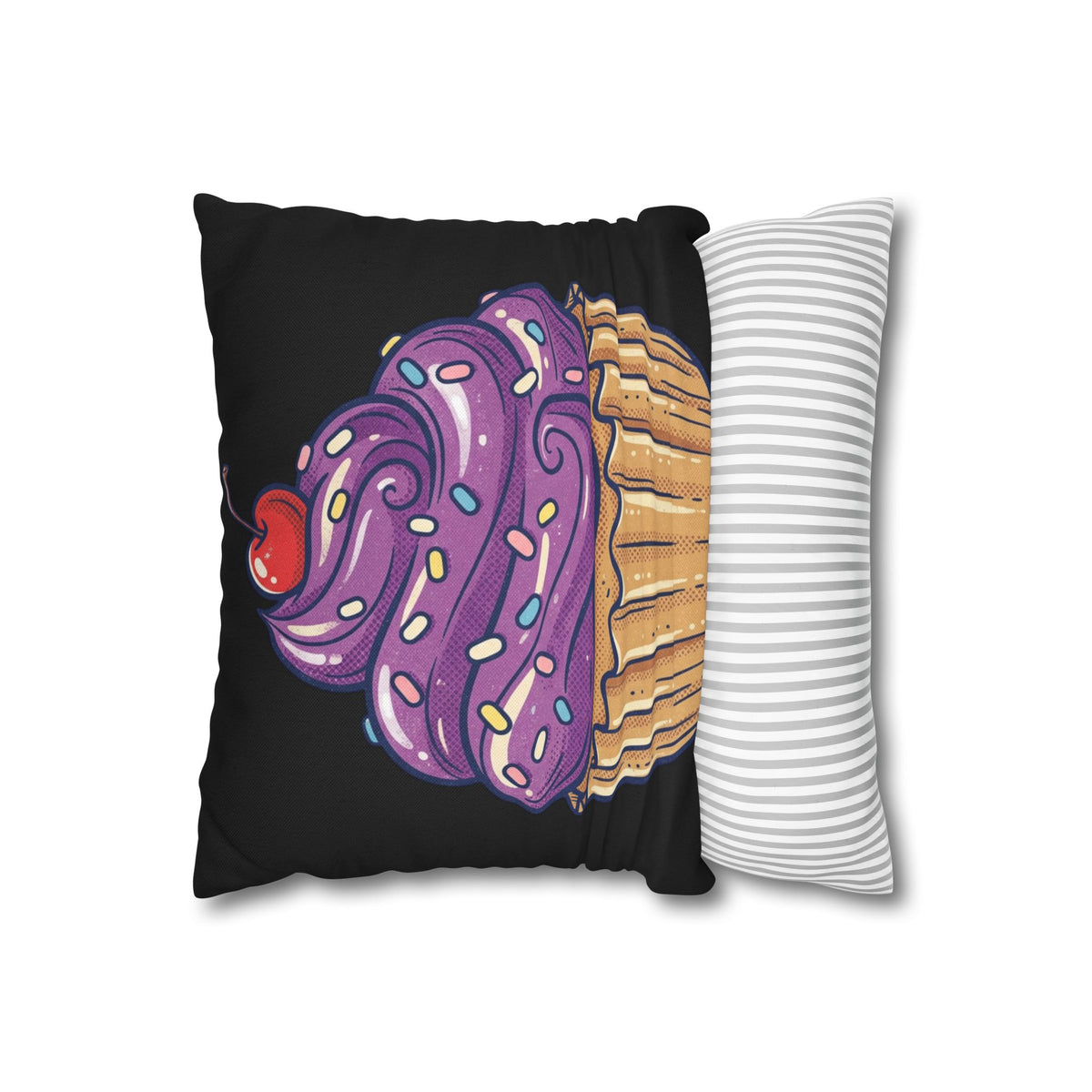 Cupcake Art Pillowcase — Purple Frosting Decorative Throw Pillowcase- Black