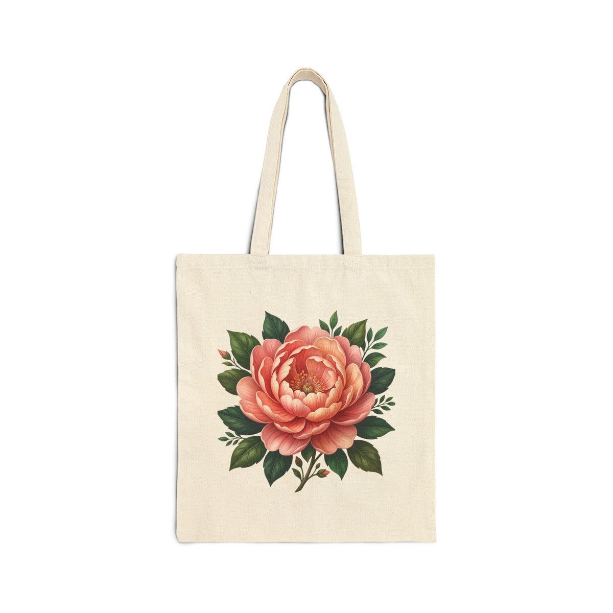 Canvas Tote Bag — Vintage Peach Rose Floral Market Tote