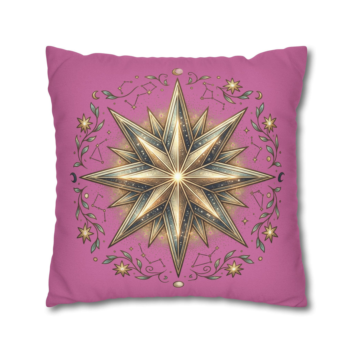 Star Print Light Pink Spun Polyester Square Pillowcase