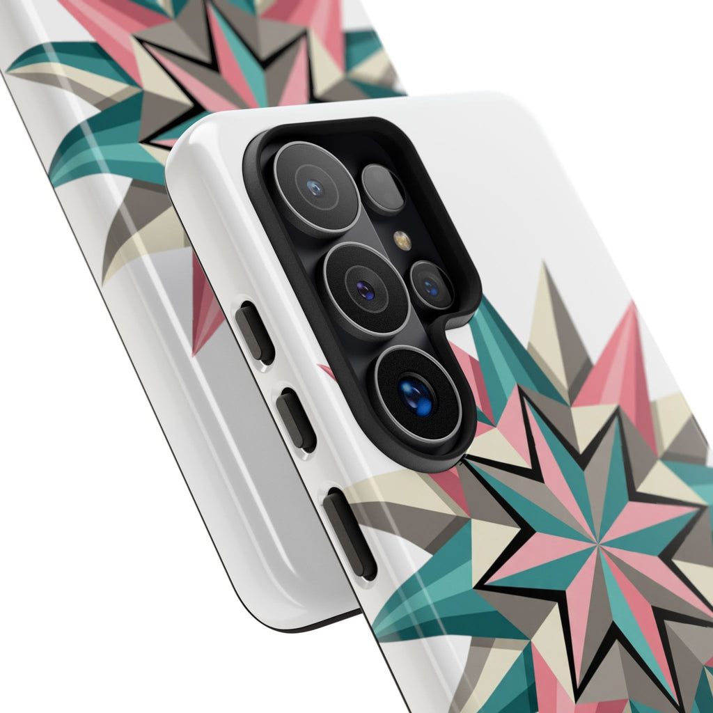 Geometric Star Tough Phone Case – Pink Teal Compass Design
