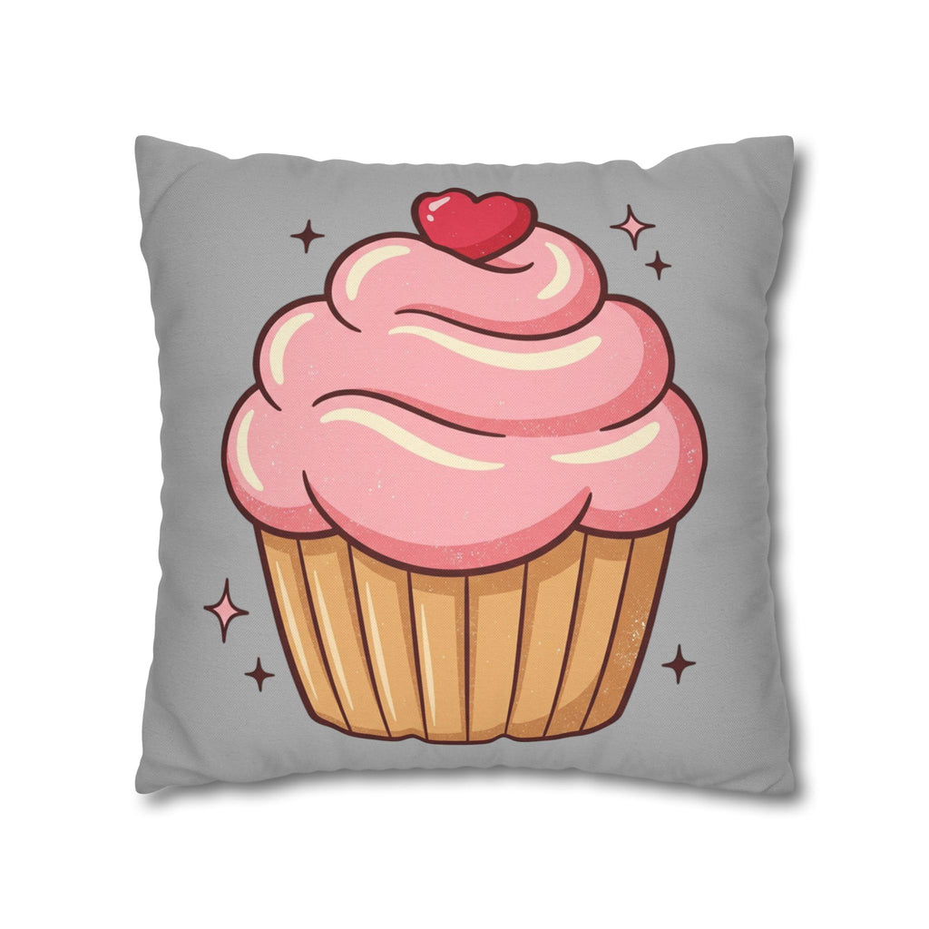 Pink Cupcake Spun Polyester Square Pillowcase- Light Grey