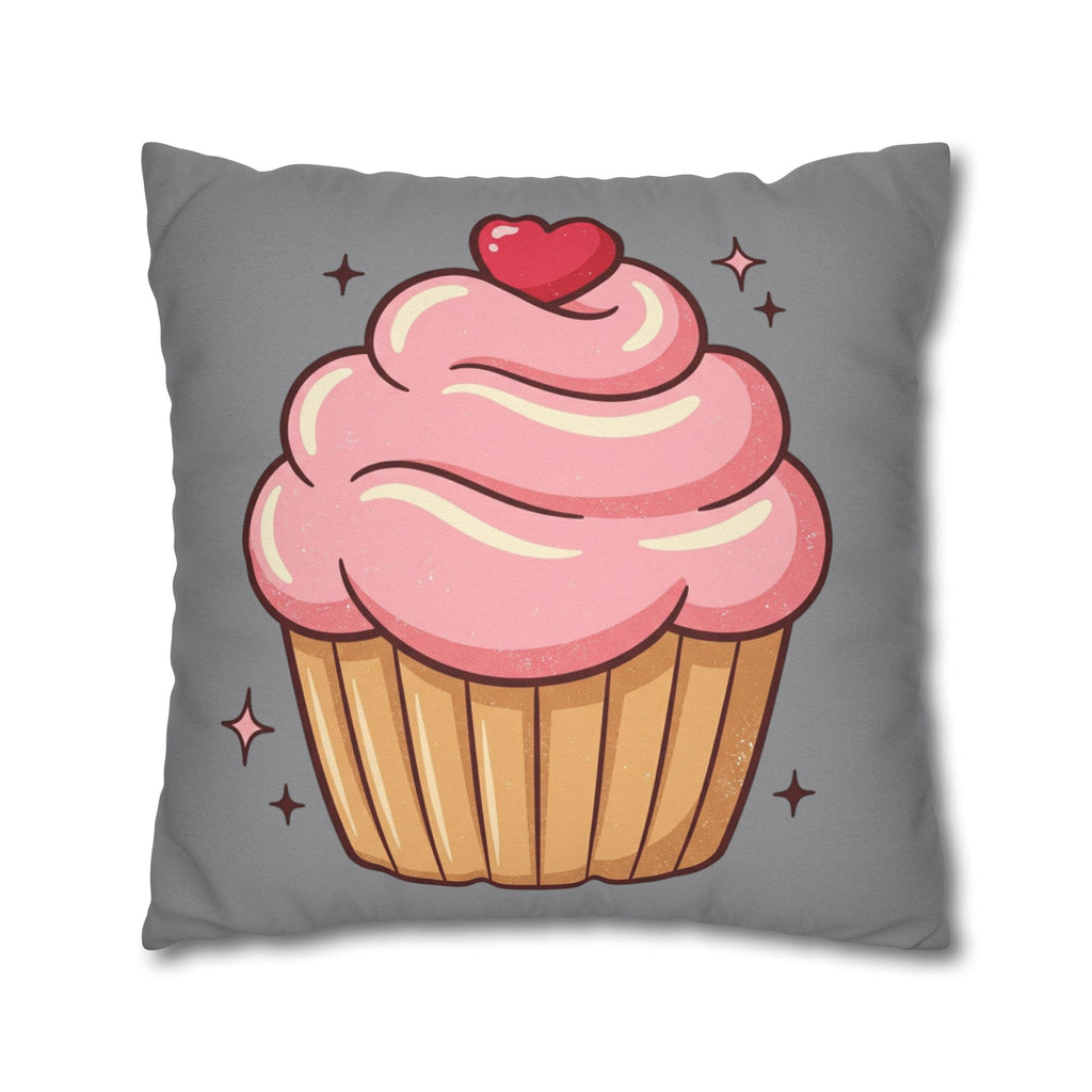Pink Cupcake Spun Polyester Square Pillowcase- Grey