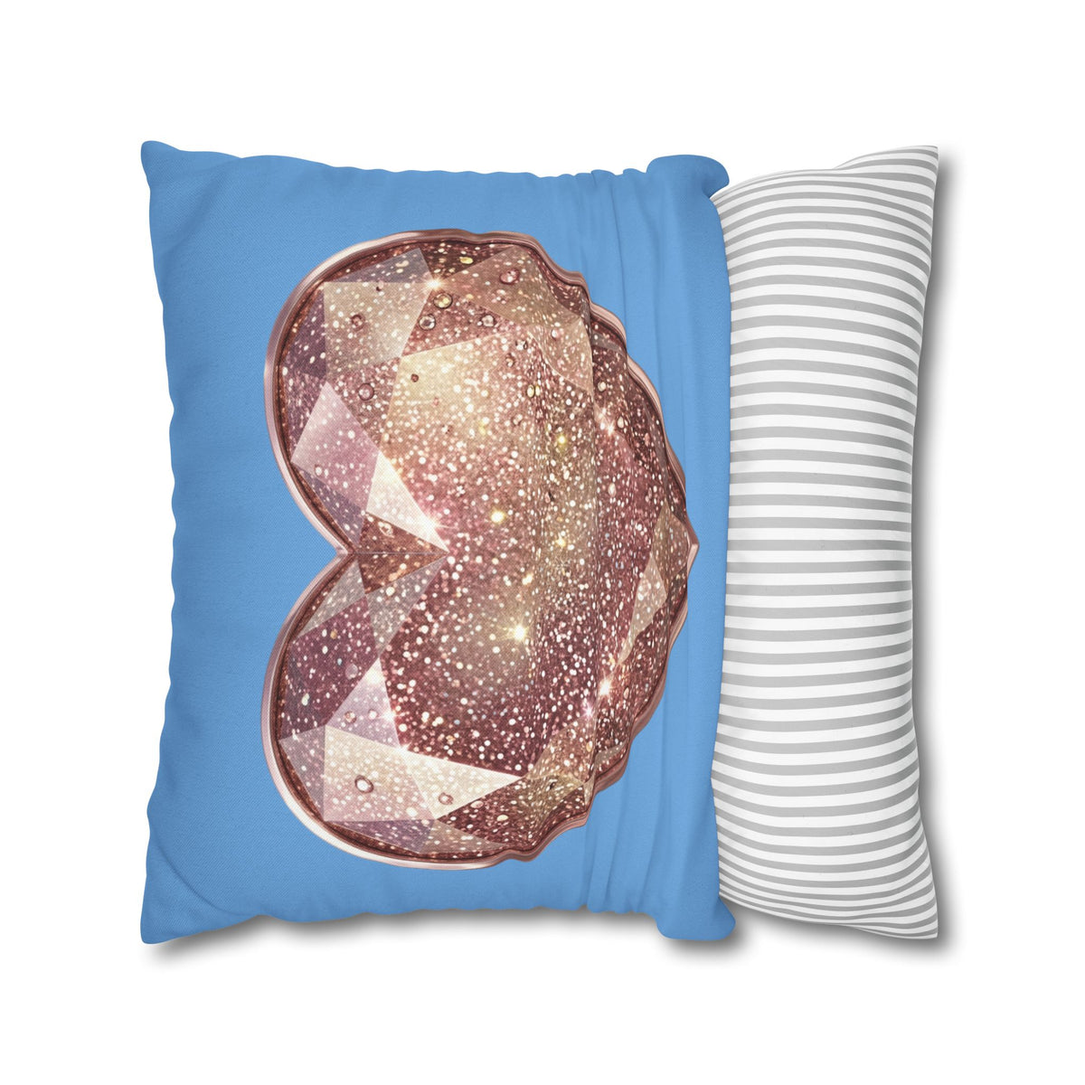 Glitter Gem Heart Pillowcase — Sparkling Rose Gold Heart on Blue
