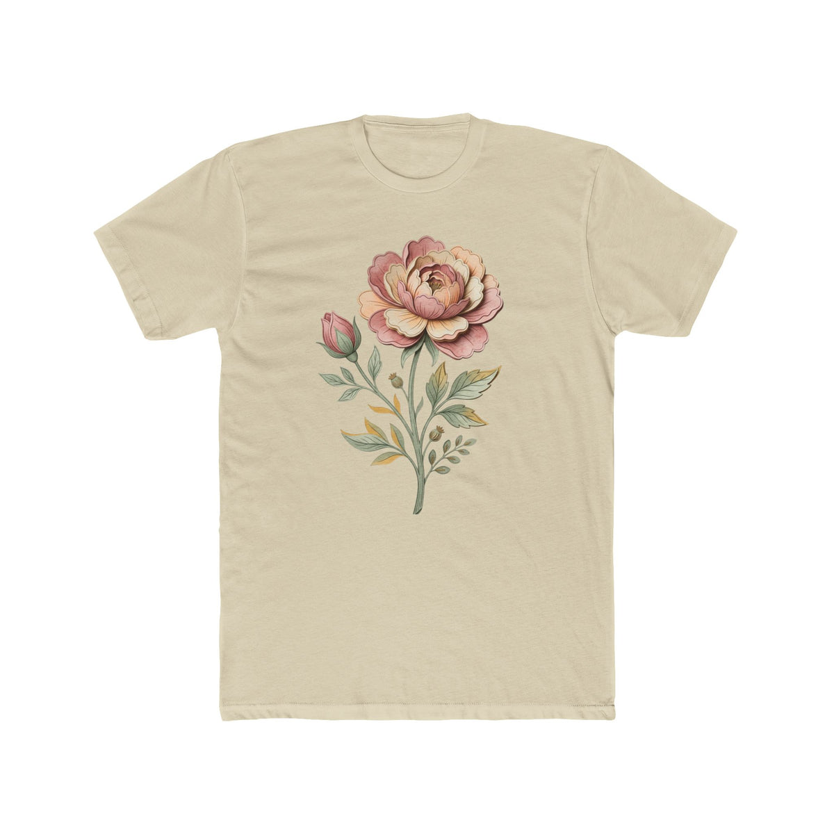 Floral Rose Crew Tee — Vintage Watercolor Peony T-Shirt