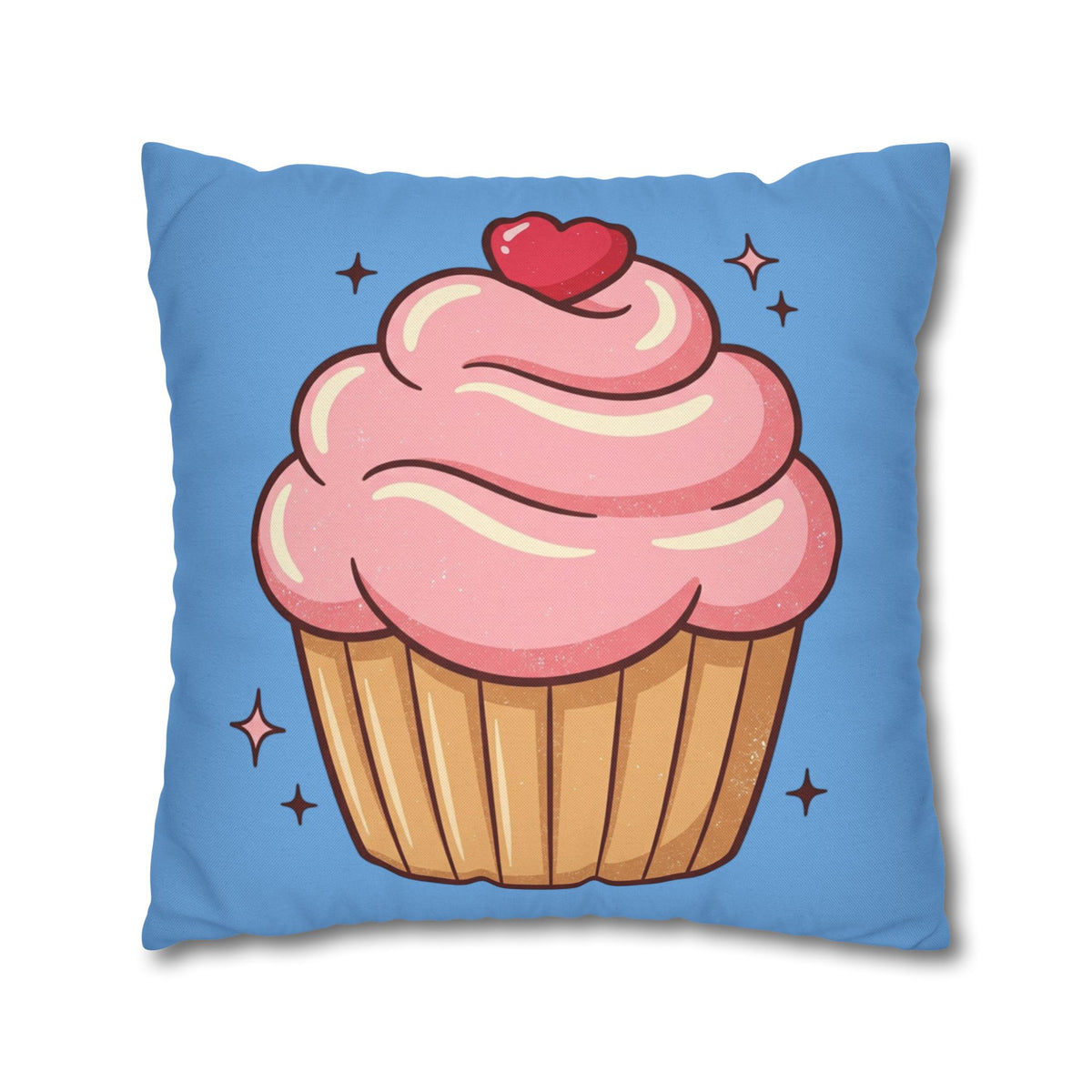 Pink Cupcake Spun Polyester Square Pillowcase- Light Blue
