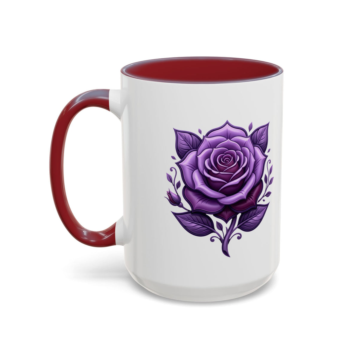 Purple Rose Accent Coffee Mug — Floral Gothic Tea Cup for Women & Gifts
