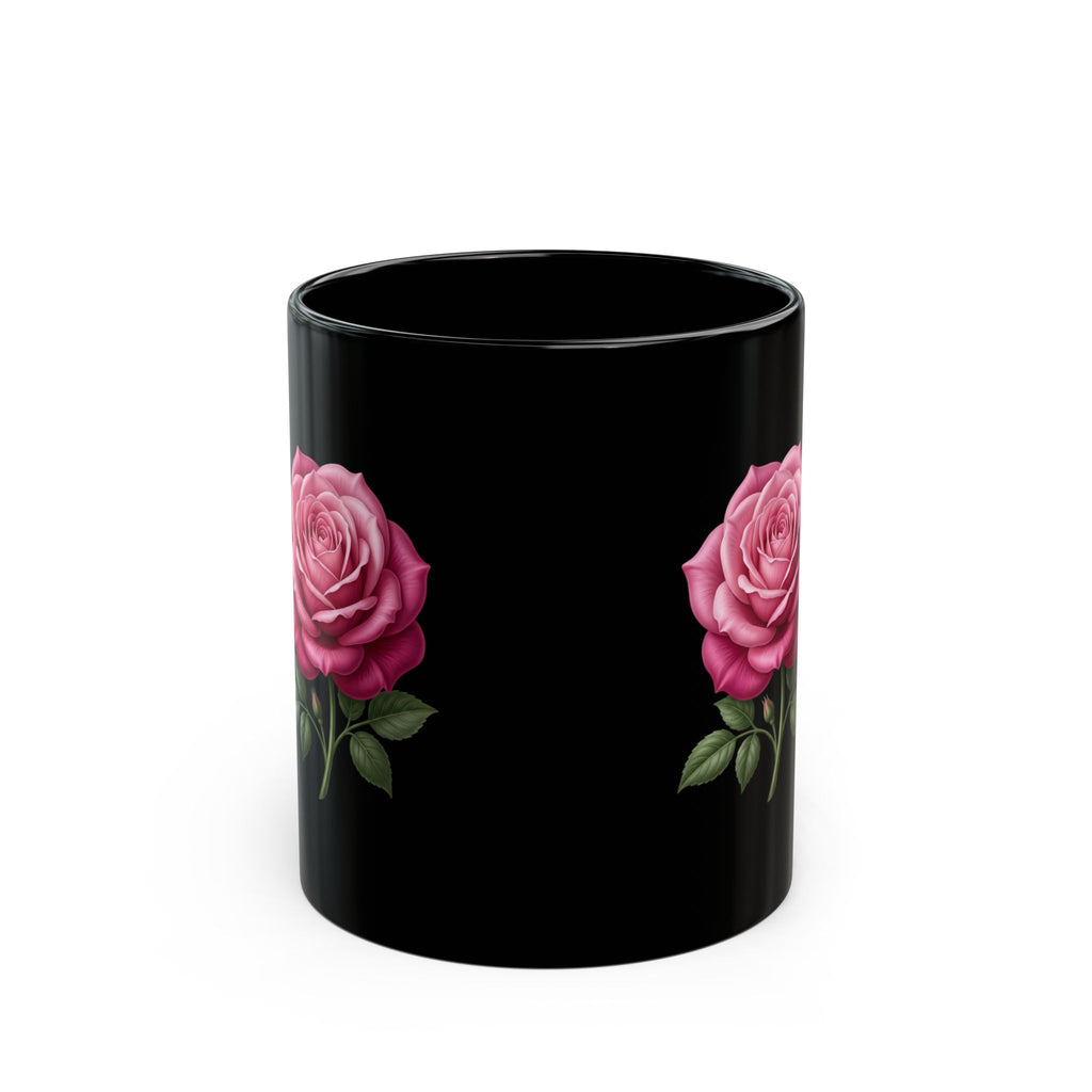 Pink Rose Black Mug — Elegant Floral Coffee Cup (11oz & 15oz)