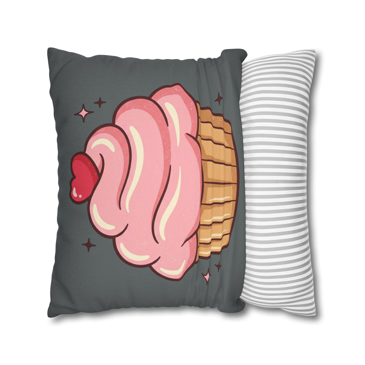 Pink Cup Cake Spun Polyester Square Pillowcase- Dark Grey