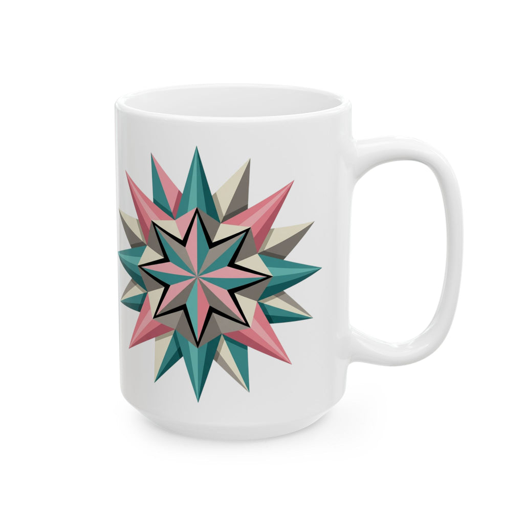 Geometric Starburst Ceramic Mug — Pink & Teal 11oz/15oz