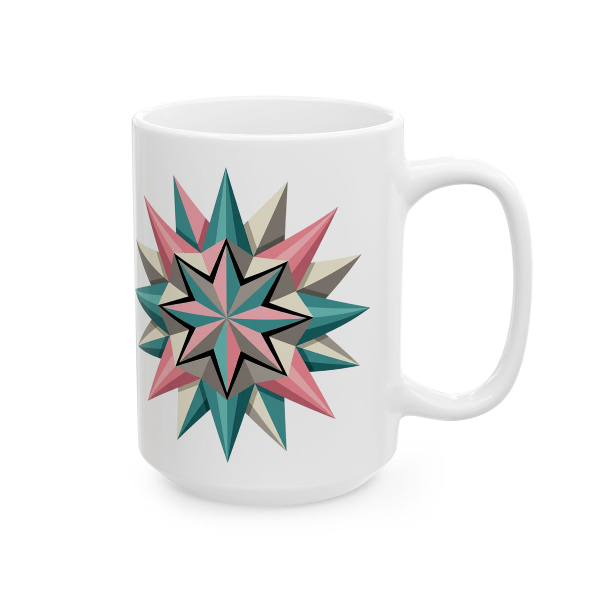 Geometric Starburst Ceramic Mug — Pink & Teal 11oz/15oz