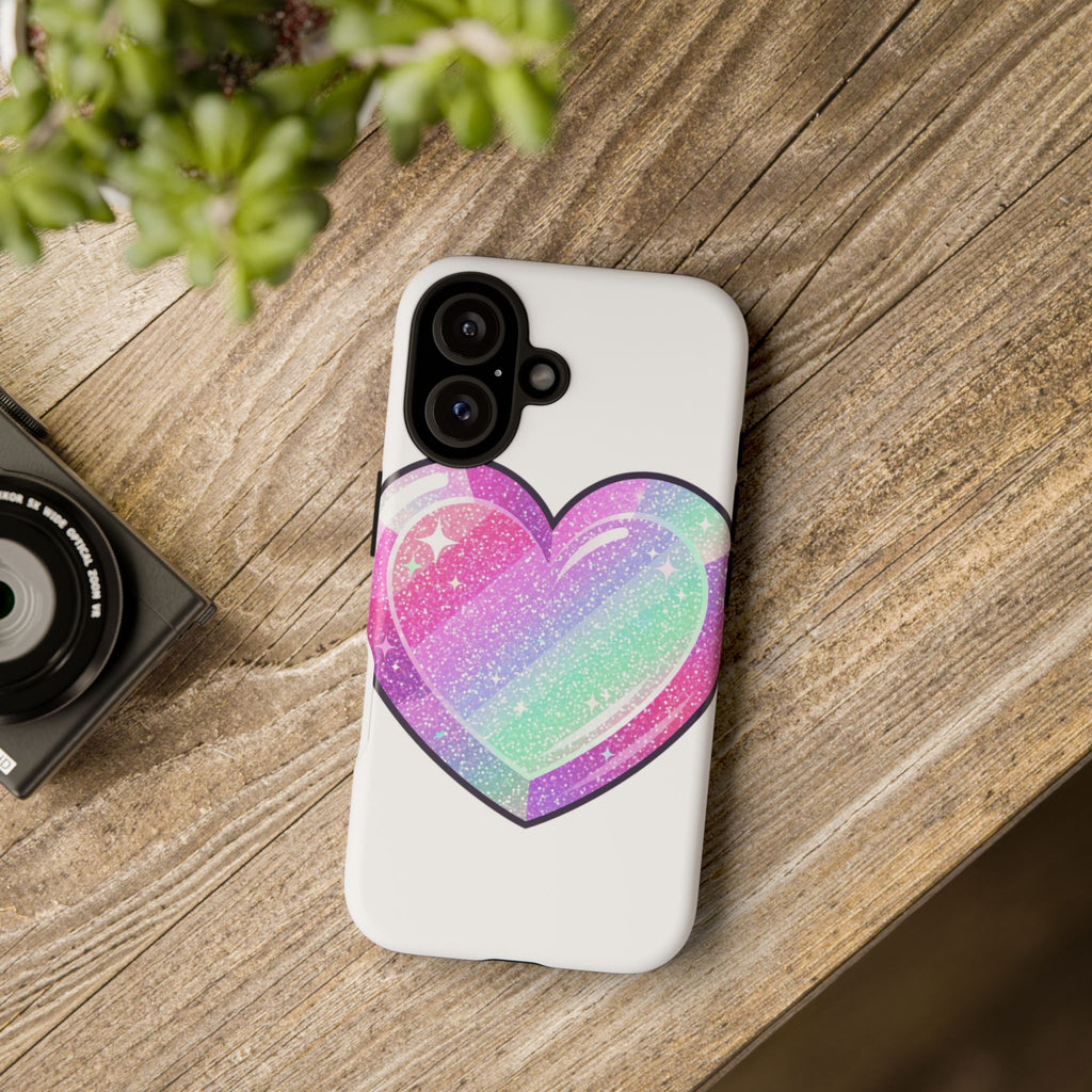 Pastel Glitter Heart Tough Phone Case — Cute Protective Phone Cover