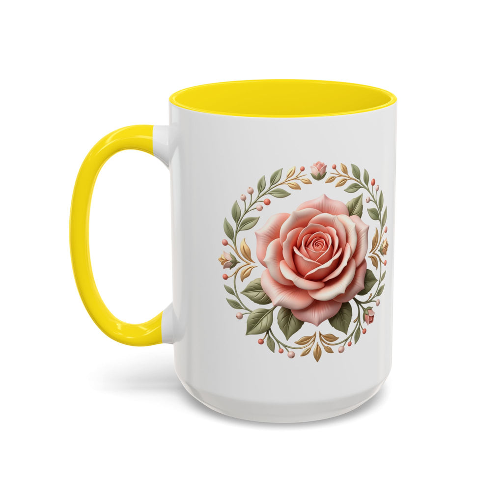 Rose Wreath Accent Coffee Mug — Floral 11/15oz Tea & Coffee Cup