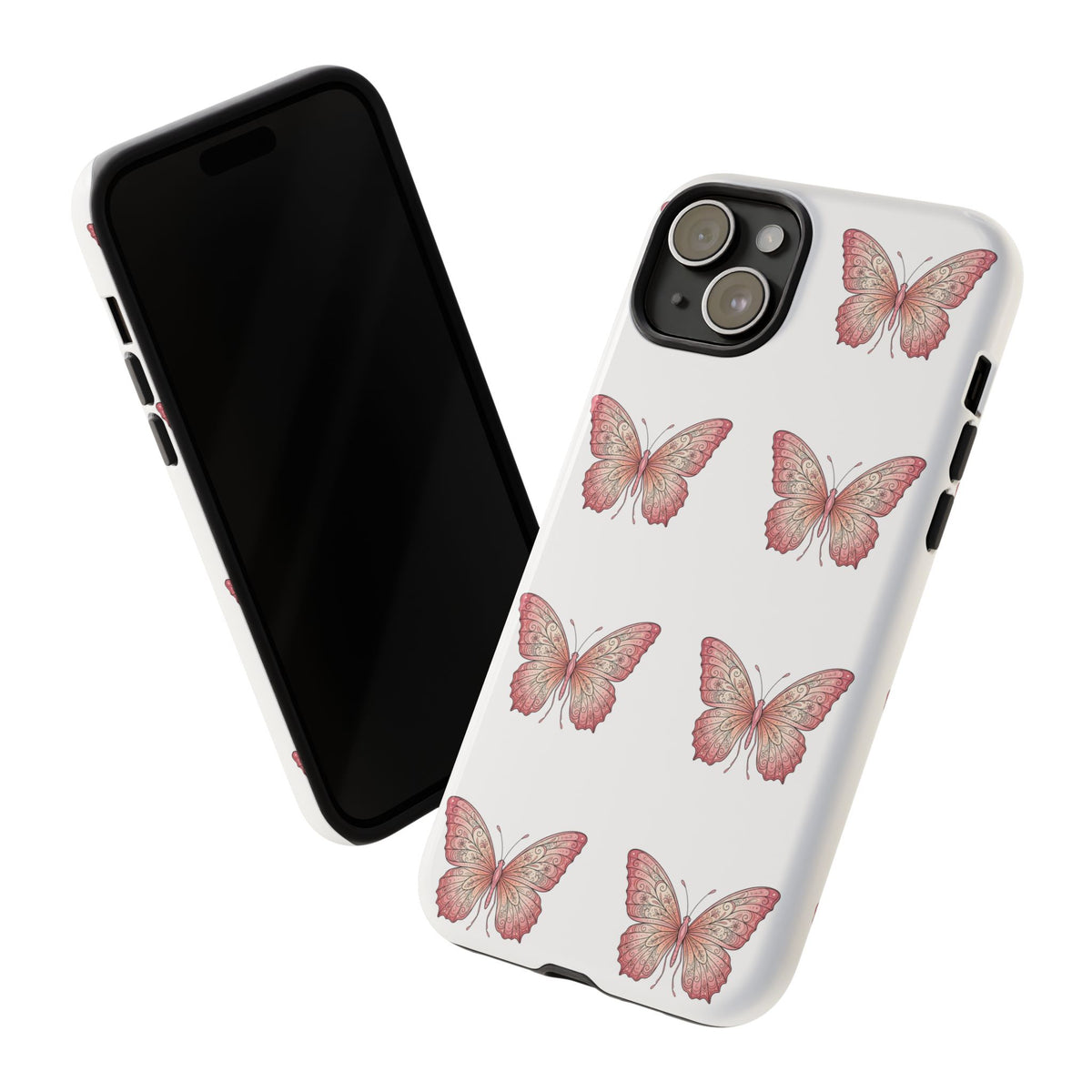 Pink Butterfly Tough Phone Case — Floral Pattern Protective Cover