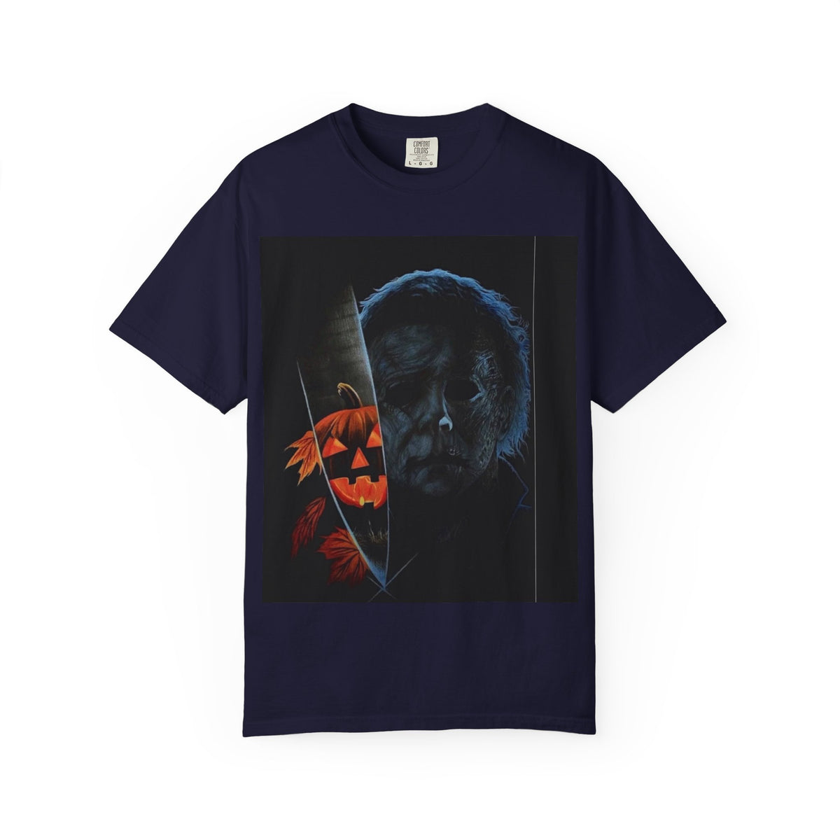 T-Shirt — Halloween Split-Face Pumpkin & Michael Myers Horror Graphic
