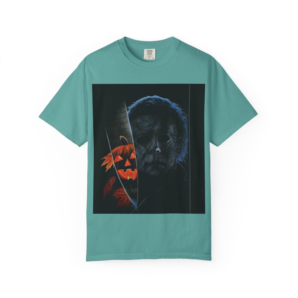 T-Shirt — Halloween Split-Face Pumpkin & Michael Myers Horror Graphic