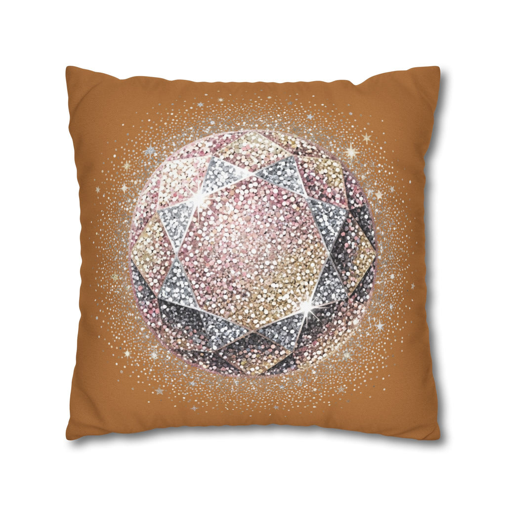 Glittery Light Brown Spun Polyester Square Pillowcase