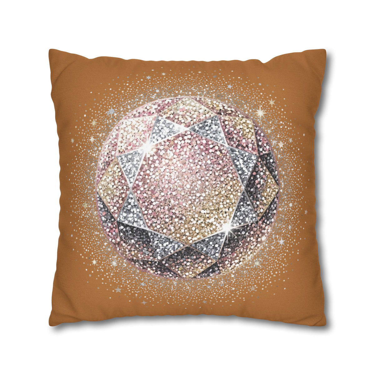 Glittery Light Brown Spun Polyester Square Pillowcase