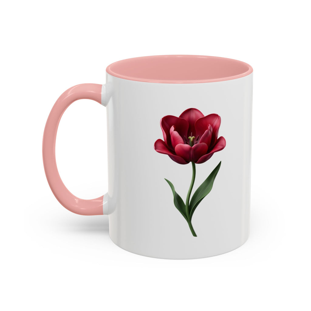 Red Tulip Accent Coffee Mug – Floral 11/15oz Ceramic Mug