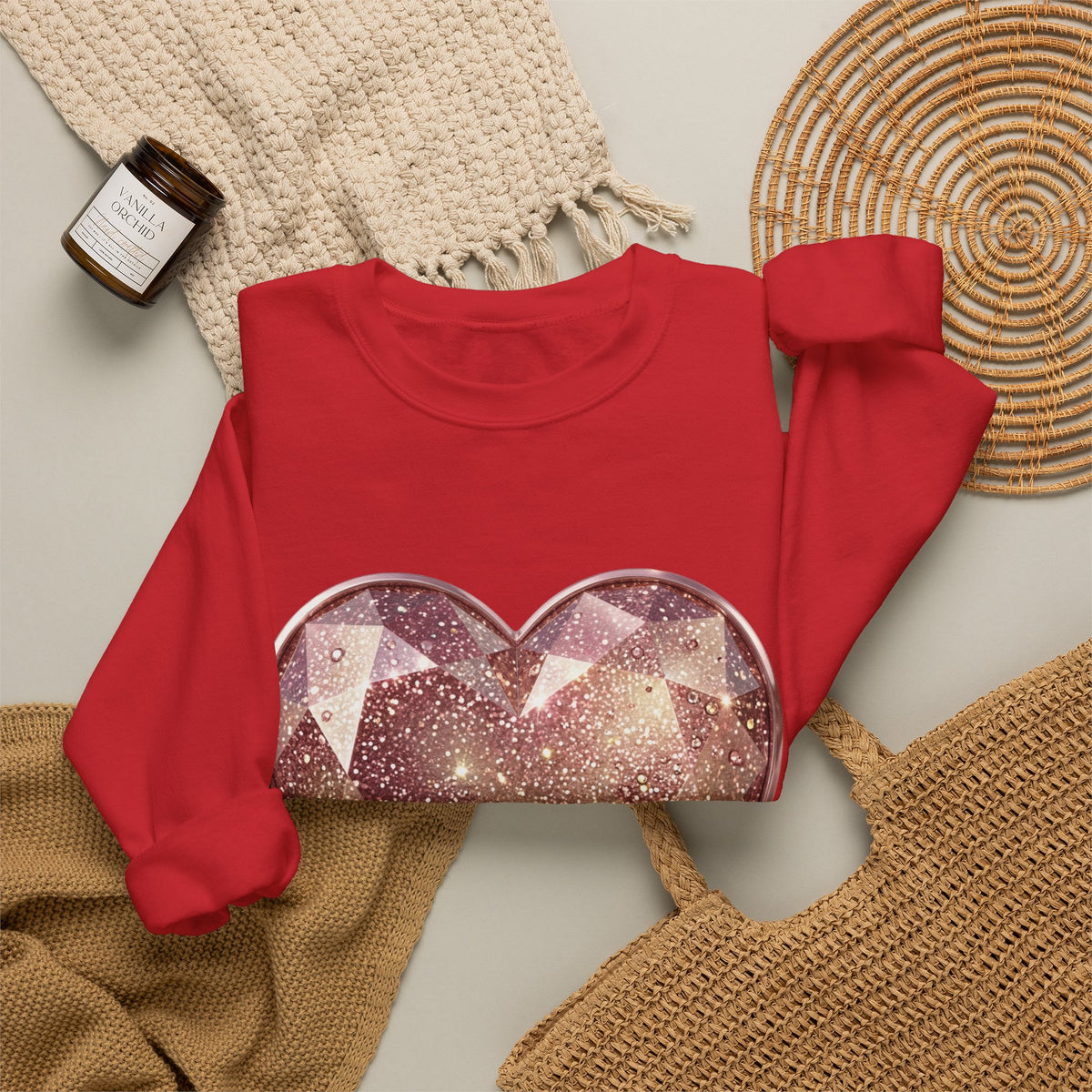 Glitter Gem Heart Sweatshirt — Sparkling Pink Heart Crewneck