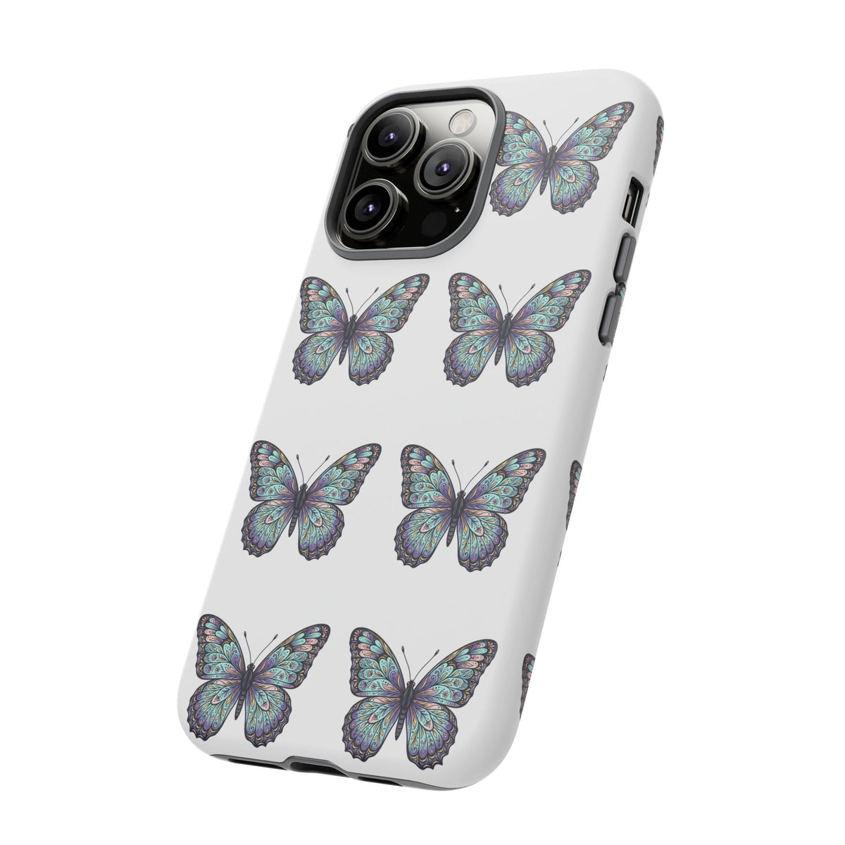 Butterfly Pattern Tough Phone Case — Vintage Teal Floral Protective Cover