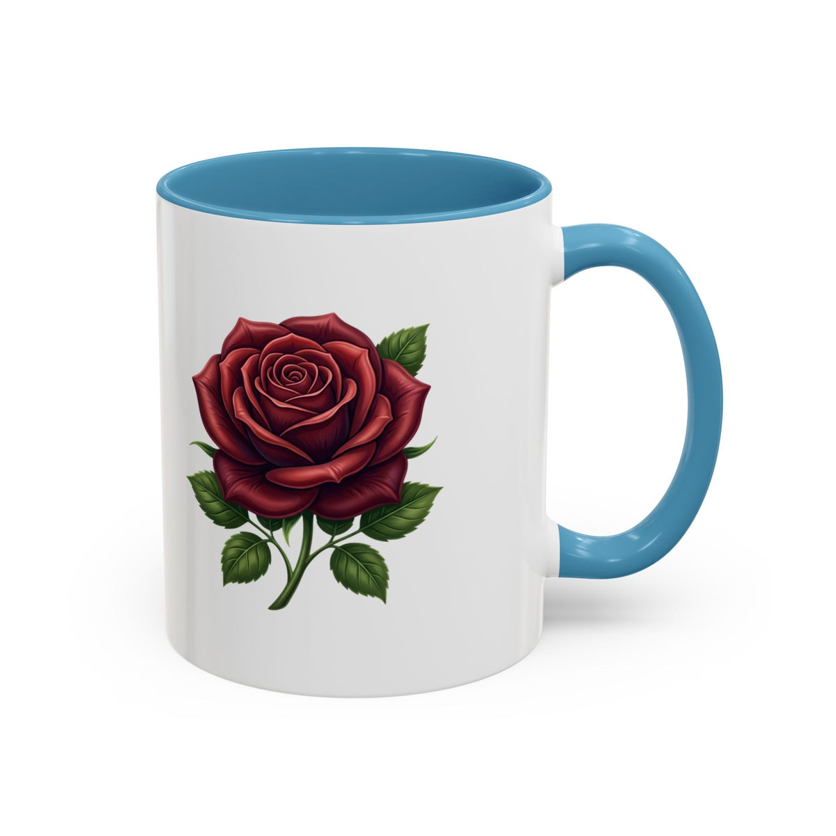 Red Rose Accent Coffee Mug — Floral Ceramic Coffee Cup (11/15oz)