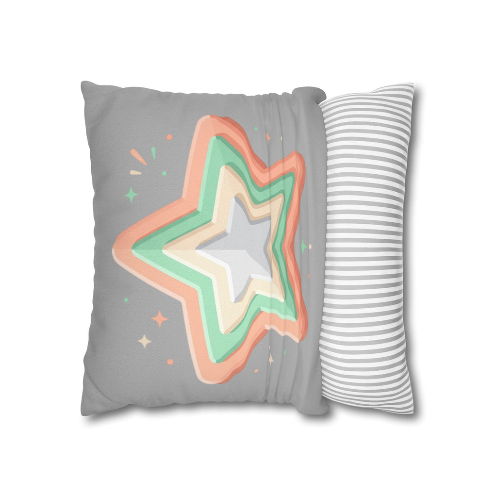 Star Shape Grey Spun Polyester Square Pillowcase