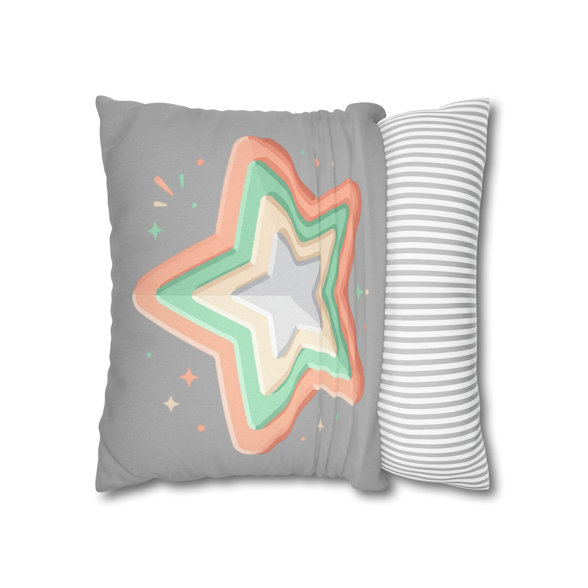 Star Shape Grey Spun Polyester Square Pillowcase