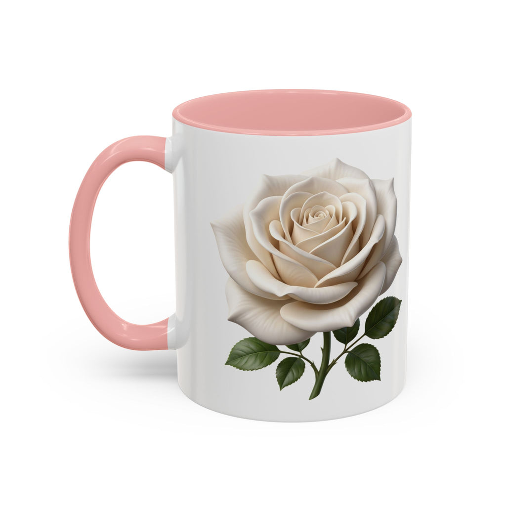 White Rose Accent Coffee Mug — Elegant Floral 11/15oz Ceramic