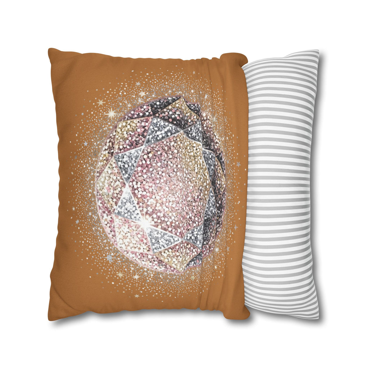 Glittery Light Brown Spun Polyester Square Pillowcase