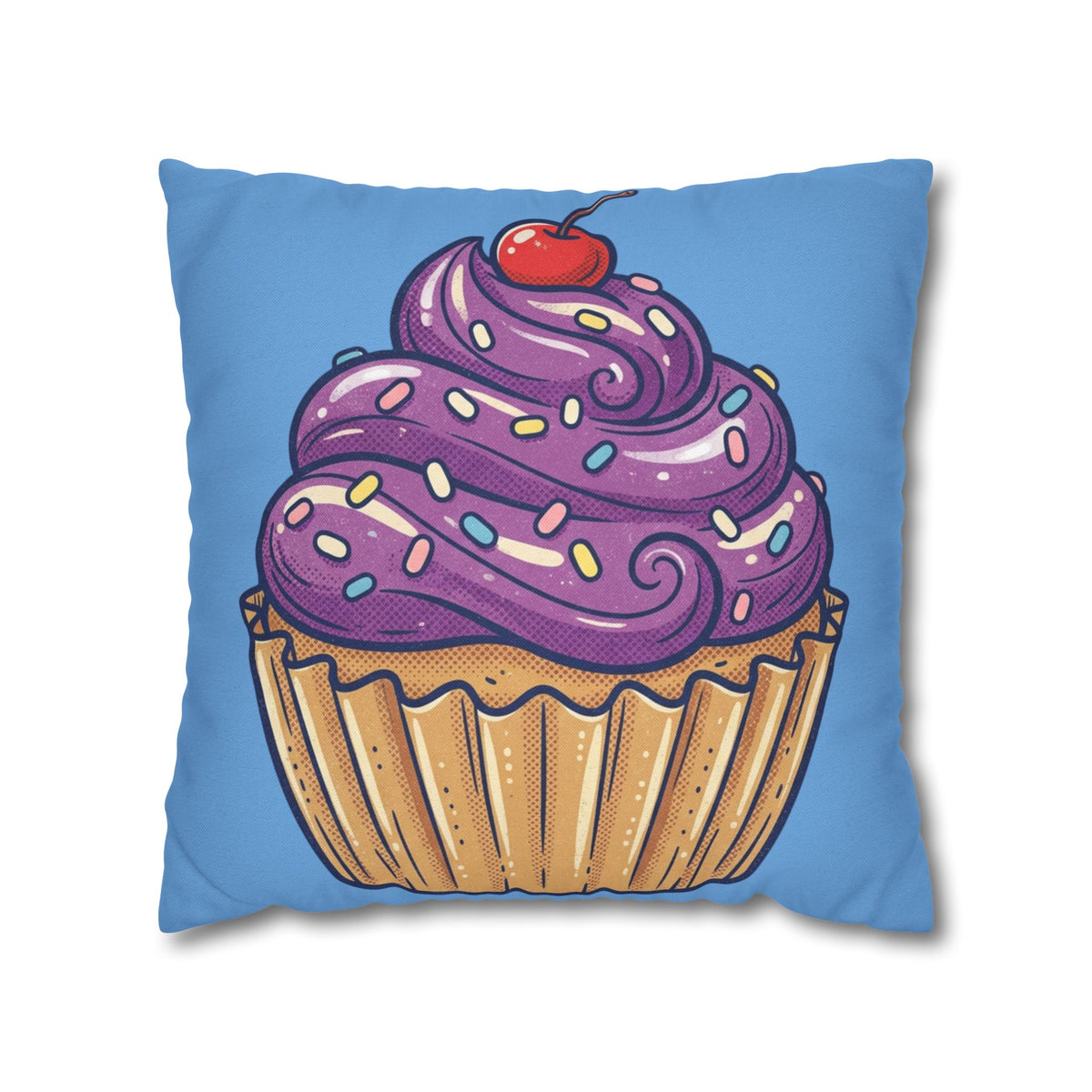 Cupcake Pillowcase — Cute Purple Frosting Decorative Throw Pillow- Light Blue