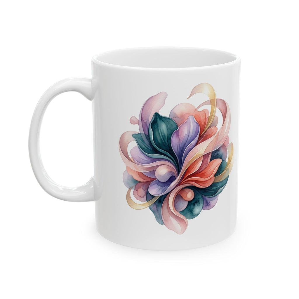 Abstract Floral Ceramic Mug — Colorful Swirl Flower Design (11oz & 15oz)