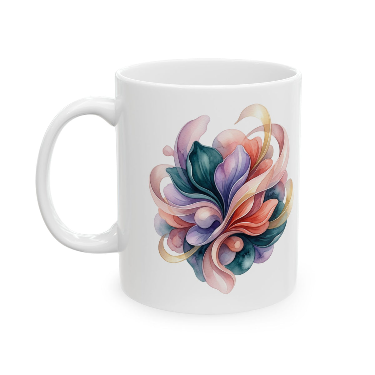 Abstract Floral Ceramic Mug — Colorful Swirl Flower Design (11oz & 15oz)